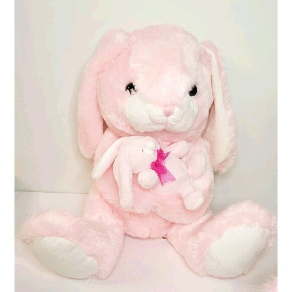 2015 Dan Dee Collectors Choice Pink Bunny Rabbit Plush Holding Baby Bunny Plush - Picture 1 of 5